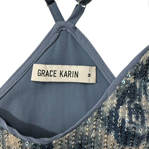 Fairycore‎ Sequins Tank Top Women’s Sz M Festival Blue Sparkle Shimmer - Picture 7 of 10